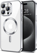 Hython Magnetic Clear for iPhone 15 Pro Max Case with Camera Lens Protector [Compatible with MagSafe] Plating Edge Slim Soft TPU Cover Protective Phone Case for iPhone 15 Pro Max 6.7", Silver