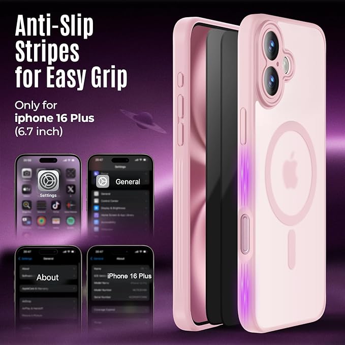 Symcele Designed for iPhone 16 Plus Case, Compatible with MagSafe, with Privacy Screen Protectors X2, [Camera Protection] [15FT Military Drop Protection] Shockproof Phone Case, 6.7", Pink