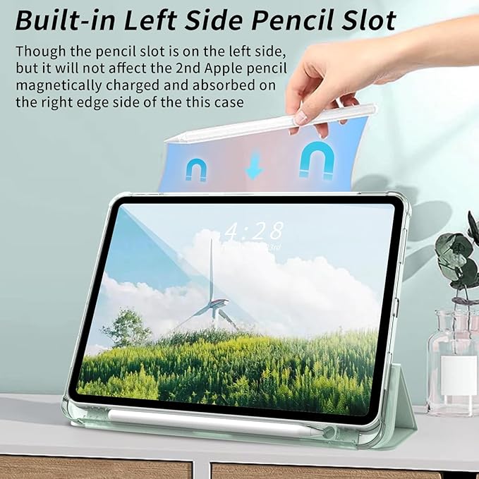 Kenke New iPad Pro 11 Inch Case 4th/3rd/2nd/1st Generation 2022/2021/2020/2018 Support 2nd Pencil Charge with Built-in Left Side Pencil Holder, Hard Frosted Back Cover & Colored Edge (Light Green)