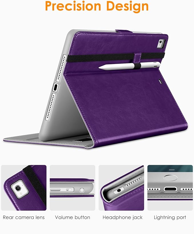 DTTO for iPad 9.7 Inch 5th/6th Generation 2018/2017 Case with Apple Pencil Holder, Premium Leather Folio Stand Cover Case for Apple iPad 9.7 inch, Also Fit iPad Pro 9.7/Air 2/Air - Dark Purple