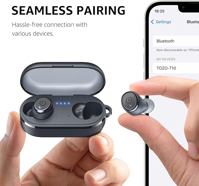 TOZO T10 Wireless Earbuds Bluetooth 5.3 Headphones, App Customize EQ, Ergonomic Design, 55H Playtime, Wireless Charging Case, IPX8 Waterproof Sound in-Ear Headset, New Version