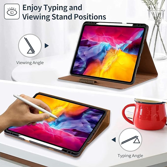 Gexmil Genuine Leather Case for iPad mini 7 (A17 Pro) 2024 / iPad mini 6 Generation 2021 8.3 Inch,Magnetic Closure,Pencil Holder,Shockproof Cowhide Cover,Pencil 2 Wireless Charging,Sand Dark Brown