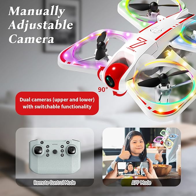 A ALPHA Mini Drone with 720P Camera for Kids, Micro Drone for Beginners, RC Plane with Propeller Protection,360°Flips, Indoor Outdoor Quadcopter Toy with Colorful LED Lights
