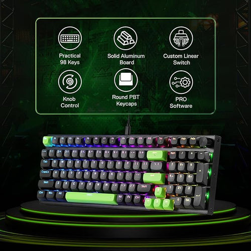 Redragon K740 98 Keys Wired RGB Gaming Keyboard, 95% PBT Mechanical Keyboard w/Solid Aluminum Base, Dedicated Knob Control & Hot-Swap Socket, Custom Linear Switch