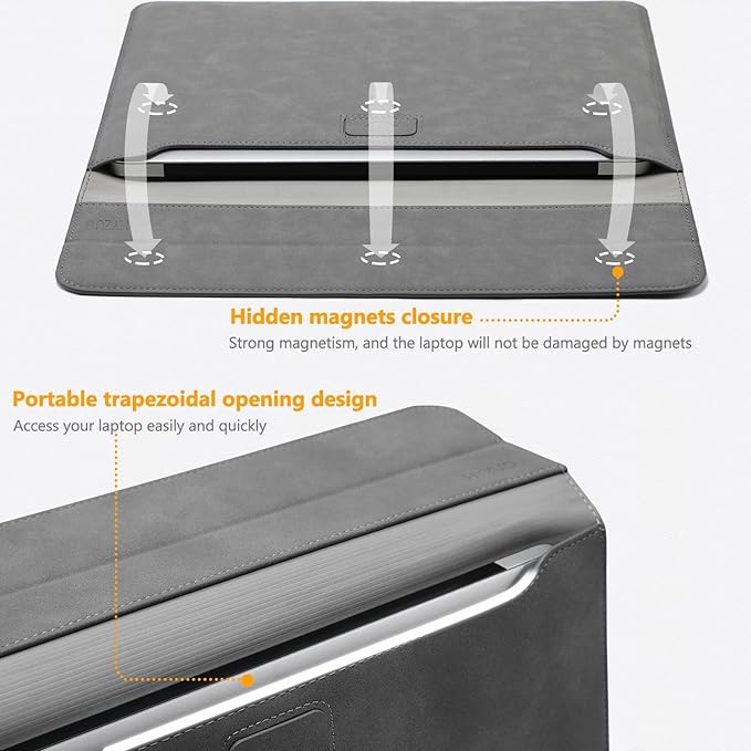 HYZUO 15 Inch Laptop Case Bag Sleeve with Stand for MacBook Air 15 M5 M4 A3241 M3 A3114 M2 A2941 2026-2023, 15" Surface Laptop 7/6/5/4/3, MacBook Pro 15 A1990 A1707 2019-2016, Dark Gray