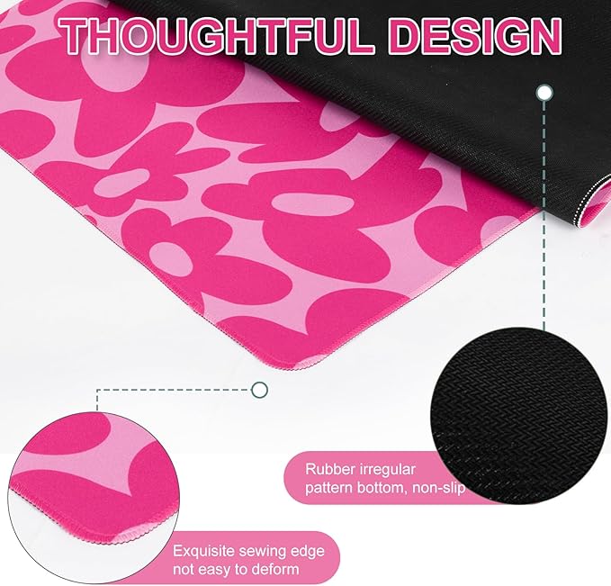 L-SPOUTTO Pink Gaming Mouse Pad Large Desk Mat XXL Mouse Pad Non-Slip Rubber Base Keyboard Pad Waterproof Desktop Mat for Laptop Computer Work Game Home Office-Hot Pink Daisy