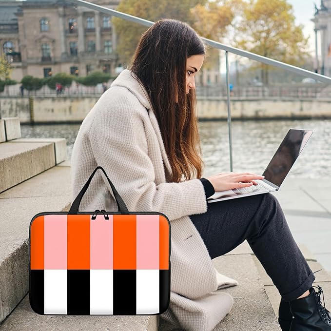 Laptop Sleeve Case Bag 13 inch, Orange Black White Stripes Slim Carrying Case Handbag Travel Laptop Bag for 13 inch MacBook Air M3/M2/Pro M2/ 13" iPad Pro/Air M4/M2 2024