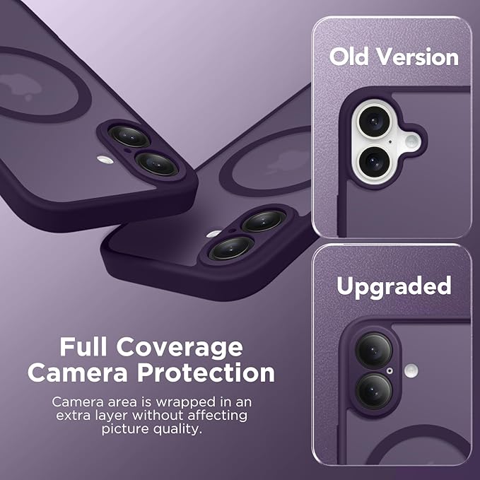 CAPRARO Magnetic Compatible with iPhone 16 Case, Upgraded [Full Camera Protection] [Compatible with MagSafe] Protective Translucent Matte Women Girl Phone Case Cover, Deep Purple