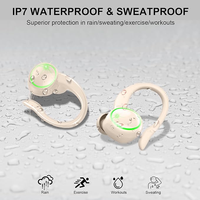 Matast Wireless Earbuds, Bluetooth Headphones Sports, Deep Bass Earphones Gym Running, IP7 Waterproof Headset with Earhook Workout, 50H Playback Over-Ear Buds with ENC Noise Cancelling Mic