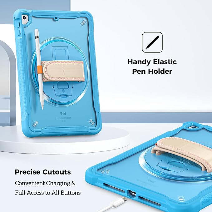 ProCase Rugged Case for iPad 9.7 Inch 5th 6th Gen/iPad Air 2 / iPad Pro 9.7 Case, Heavy Duty Shockproof Rugged Cover with Hand Strap 360 Degree Rotatable Kickstand Protective for iPad 9.7" -Blue