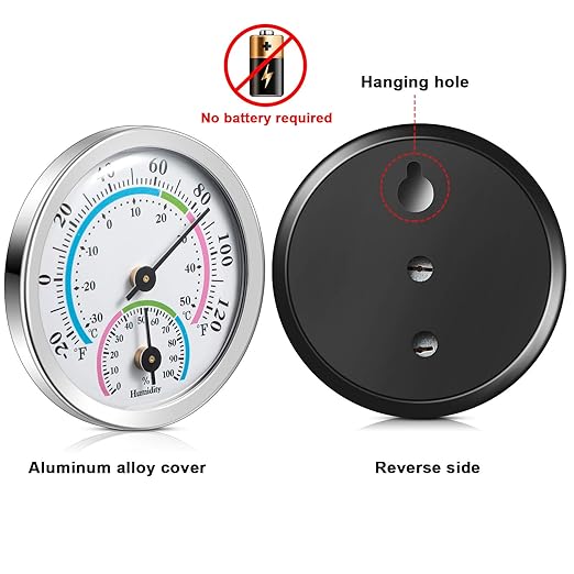 Weewooday 3 Pcs Indoor Outdoor Thermometer 2 in 1 Mini Home Temperature Humidity Hygrometer Monitor Gauge for Home Offices Wall(Silver,2.2 Inch)