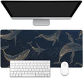 Whales in Gold Line Desk Mat,Large Gaming Mouse Pad,Non-Slip Rubber Base Desk Pad with Stitched Edges for Desk Office Home Decor 35.4X15.7 Inch