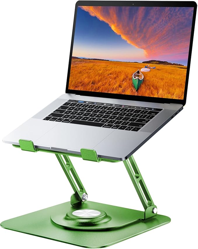 JOYEKY Laptop Stand for Desk, Adjustable Computer Stand with 360° Rotating Base, Ergonomic Laptop Riser for Collaborative Work, Foldable & Portable Laptop Stand, fits for All 10-16" Laptops (Green)