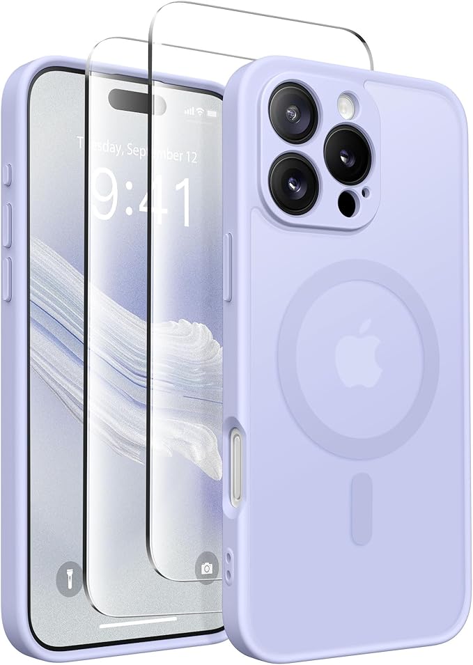 CAPRARO Magnetic Compatible with iPhone 16 Pro Max Case, Upgraded [Full Camera Protection] [Compatible with MagSafe] Protective Translucent Matte Women Phone Case Cover, Lilac