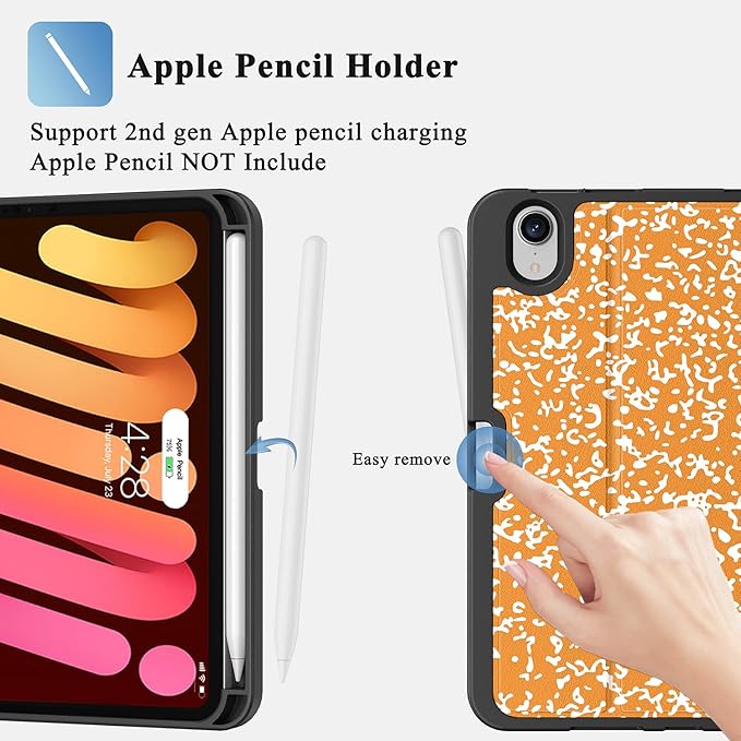 Supveco Case for iPad mini 7 (A17 Pro) 2024/iPad Mini 6 2021 8.3 Inch with Pencil Holder-[Auto Wake/Sleep],Slim Protective Case with Soft TPU Back Cover for iPad mini 7th/6th Generation(Citrus)