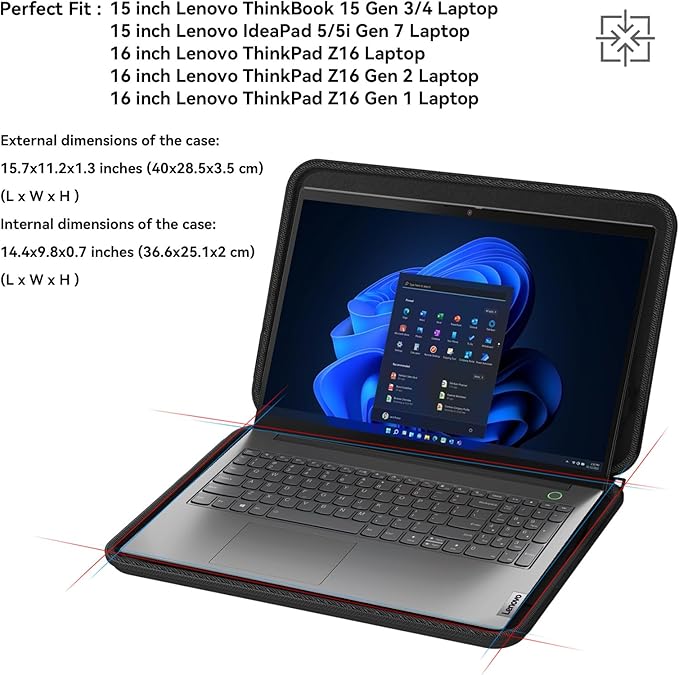 Smatree Hard EVA Protective Sleeve Compatible for 15.6 inch Lenovo LOQ Essential Gen 9, for 15 inch Lenovo ThinkBook 15 Gen 3/4, Lenovo IdeaPad 5/5i Gen 7, for 16 inch Lenovo ThinkPad Z16 Case (A1600)