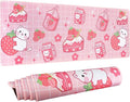 Kawaii Gaming Mouse Pad, Extended Large Cat Strawberry Milk, Pink, 31.5 X 11.8 Inch