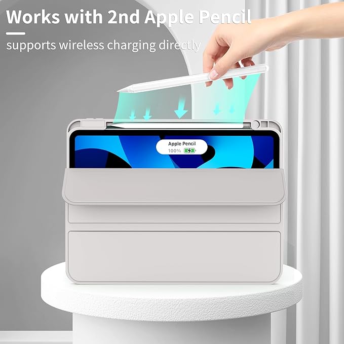 Case for iPad Air 11-Inch M4/M3/M2 2026/2025/2024, iPad Air 5/4 (2022/2020 5th/4th Generation 10.9-Inch) with Pencil Holder, Slim Stand Soft Back Support Touch ID, Auto Wake/Sleep, Gray