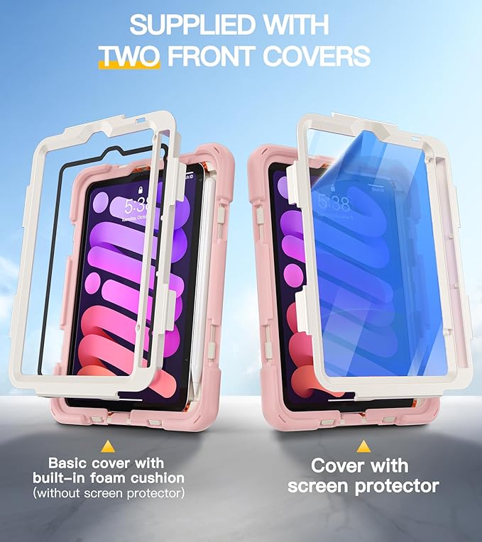 BRAECN for iPad mini 7(A17 Pro)/ 6 case 2024/2021 8.3 inch Heavy Duty Shockproof Protective with Pencil Holder Screen Protector 360°Rotating Stand Handle Full Body Cover Shoulder Strap Kids Friendly