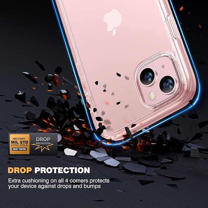 Diaclara Designed for iPhone 15 Case, Full Body Rugged Case with Built-in Touch Sensitive Anti-Scratch Screen Protector, with Camera Lens Protector for iPhone 15 6.1" (Clear Pink)