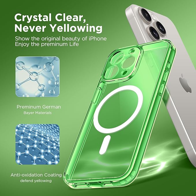 CAPRARO Magnetic for iPhone 14 Pro Max Case, [Compatible with MagSafe] [Full Camera Protection] Shockproof Protective Slim Translucent Matte Phone Case for iPhone 14 Pro Max 6.7'', Clear Green