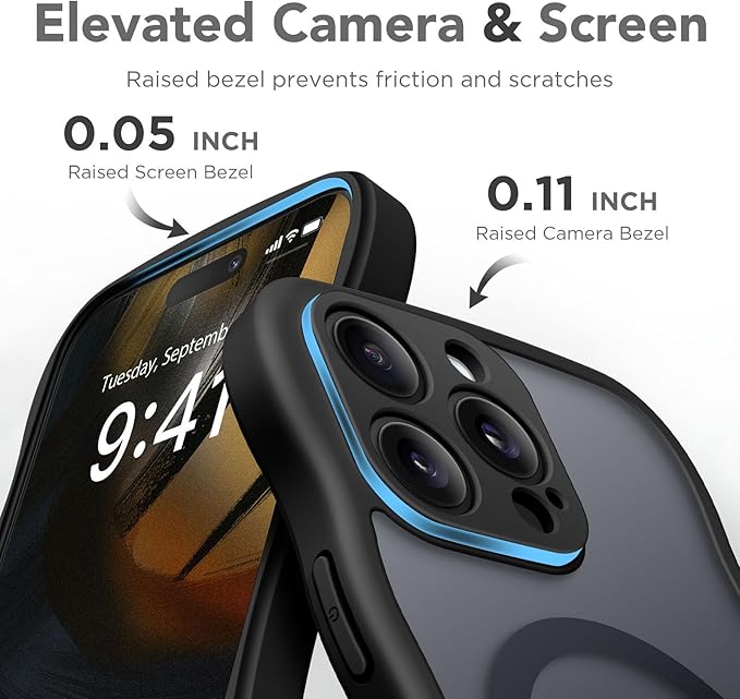 CAPRARO Cute for iPhone 15 Pro Case, Compatible with MagSafe, [Curly Wave Edge] [Full Camera Protection] [14 FT Drop Protection] Magnetic Phone Case for 15 Pro 6.1 Inch, Black