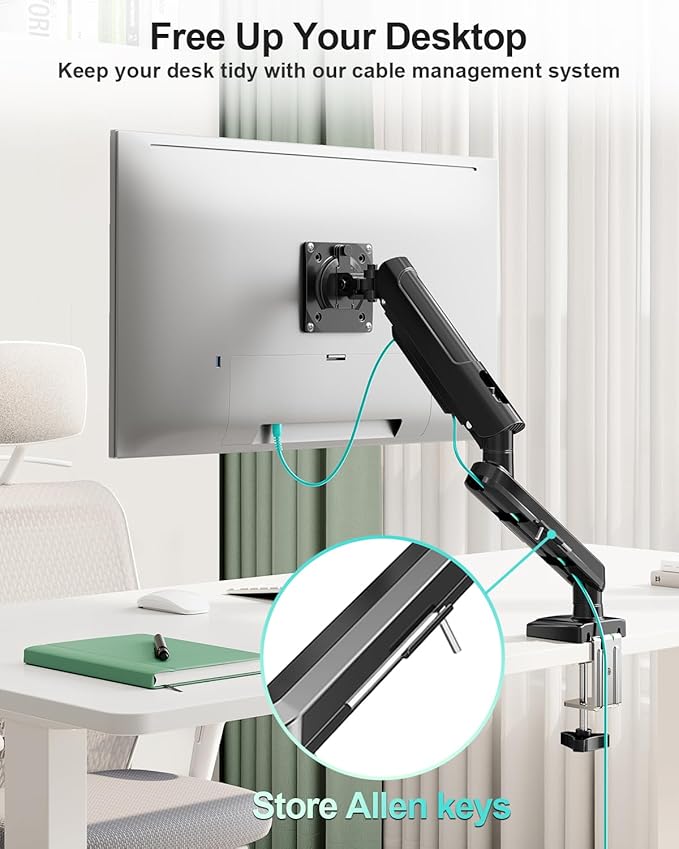 Single Monitor Desk Mount, 13-32 inch Adjustable Full Motion Monitor Arm, Computer Monitor Stand Holder with Clamp and Grommet Base, Fits 4.4 to 22lbs Screens, VESA Mount Bracket, Black, Freelift Pro