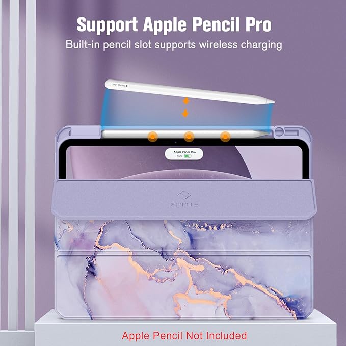 Fintie Hybrid Slim Case for iPad Pro 11-inch (M5) 2025 / (M4) 2024 - [Built-in Pencil Holder] Shockproof Protective Cover with Clear Transparent Back Shell, Lilac Marble