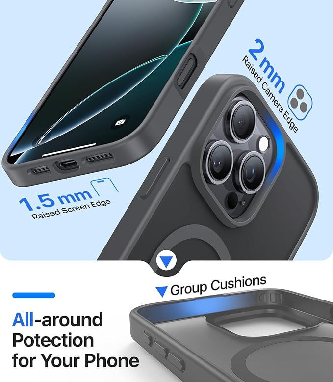 Magnetic for iPhone 16 Pro Max Case[Compatible with MagSafe][Military-Grade Drop Protection][Anti-Yellowing]Shockproof Protective Translucent Matte Cover for iPhone 16 Pro Max Phone Case,Gray