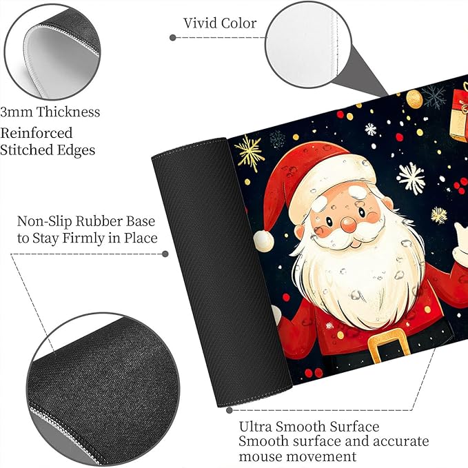 Christmas Mouse Pad Santa Clau Present Cartoon XL Mouse Pad Large Mousepad Extended Laptop Keyboard Mat Gaming Desk Pad Mouse Mat Great for Work-from-Home or Office Use 31.5x11.8 Inch