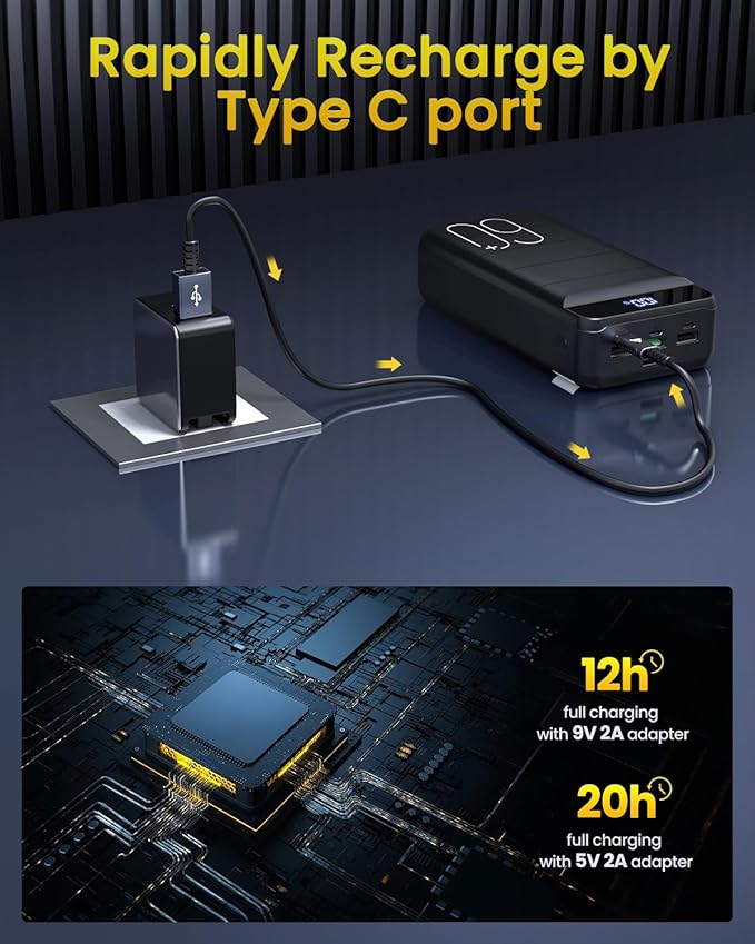 Portable Charger Power Bank 60000mAh 22.5W USB C Fast Charging Battery Bank with 4 Outputs & 3 Inputs LED Display Huge Capacity External Battery Bank LED Display for iphone, Samsung, Google etc