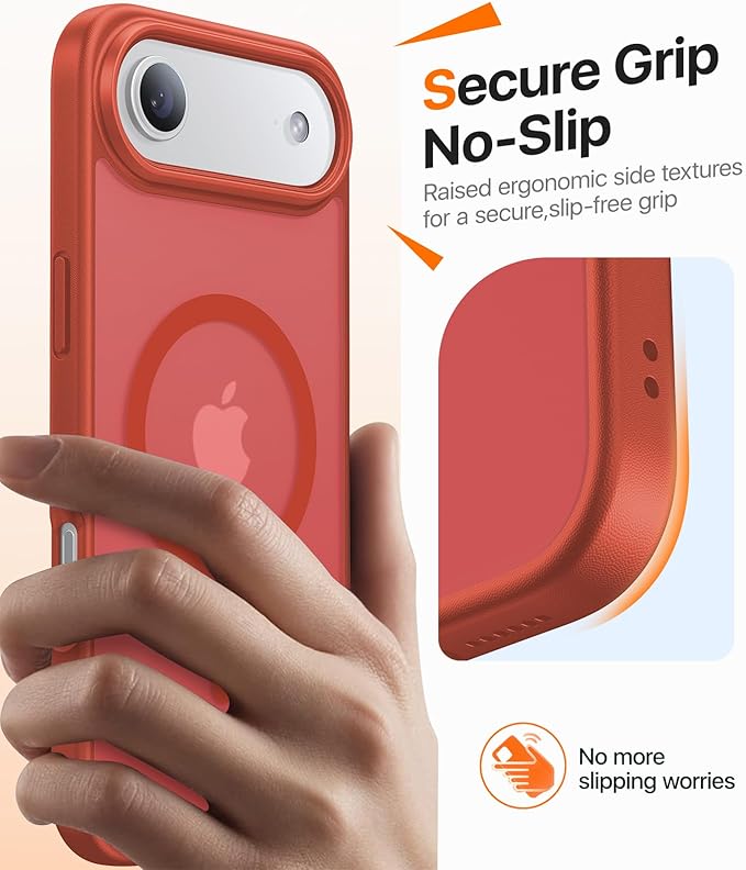 Magnetic for iPhone Air Case 2025,[Anti-Slip][Compatible with MagSafe][Military Grade Drop Protection] Shockproof Protective Translucent Matte Phone Case for iPhone 17 Air Case,Red