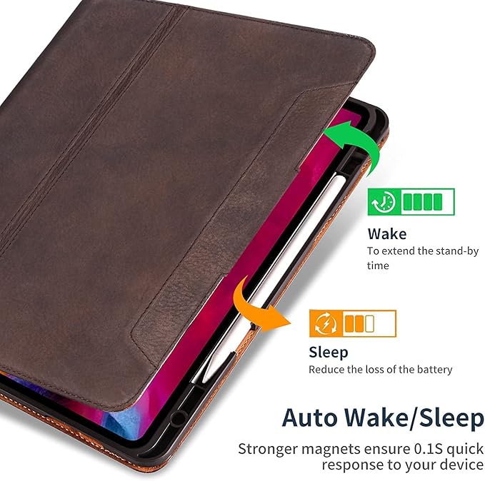 Gexmil Genuine Leather Case for iPad mini 7 (A17 Pro) 2024 / iPad mini 6 Generation 2021 8.3 Inch,Magnetic Closure,Pencil Holder,Shockproof Cowhide Cover,Pencil 2 Wireless Charging,Sand Dark Brown