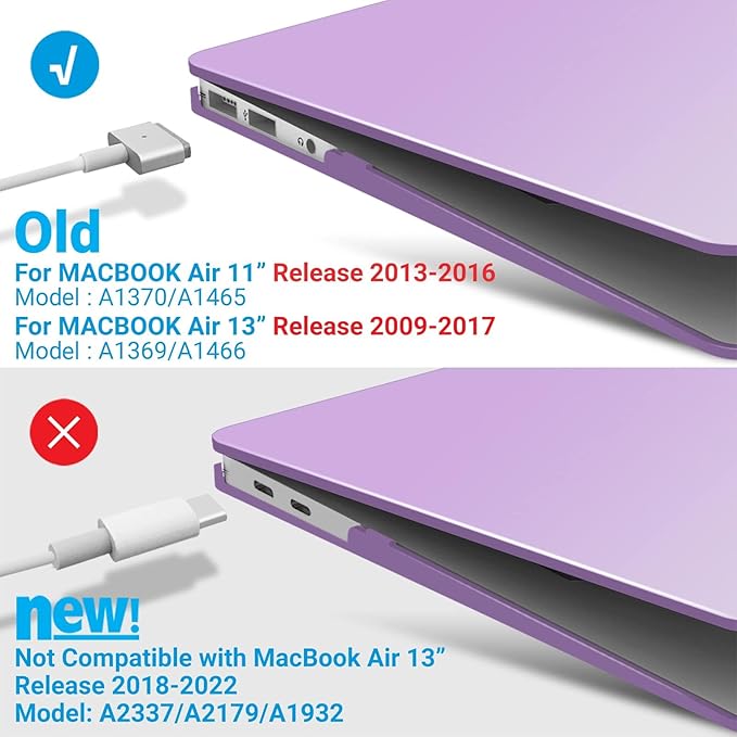 IBENZER Compatible with MacBook Air 11 Inch Case Model A1370 A1465, Soft Touch Plastic Hard Shell Case Bundle with Keyboard Cover for Mac Air 11, Purple, A11PU+1 A
