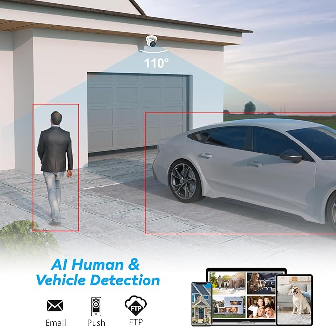 UNILOOK 4K PoE Security Camera, 8MP Turret IP Camera Outdoor Indoor Wired, 100ft Smart Color Night Vision, Human/Vehicle Detection, IP66 Built-in Audio, @20fps, Wide Angle, Metal Housing, NDAA