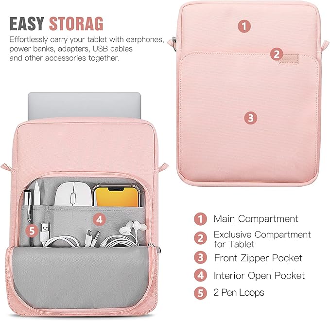 TiMOVO 9-11 Inch Tablet Sleeve Bag with Shoulder Strap for iPad 11-inch A16 2025, iPad 10th Gen. 10.9"/10.2", Galaxy Tab A9+/A11Plus 11", Pink
