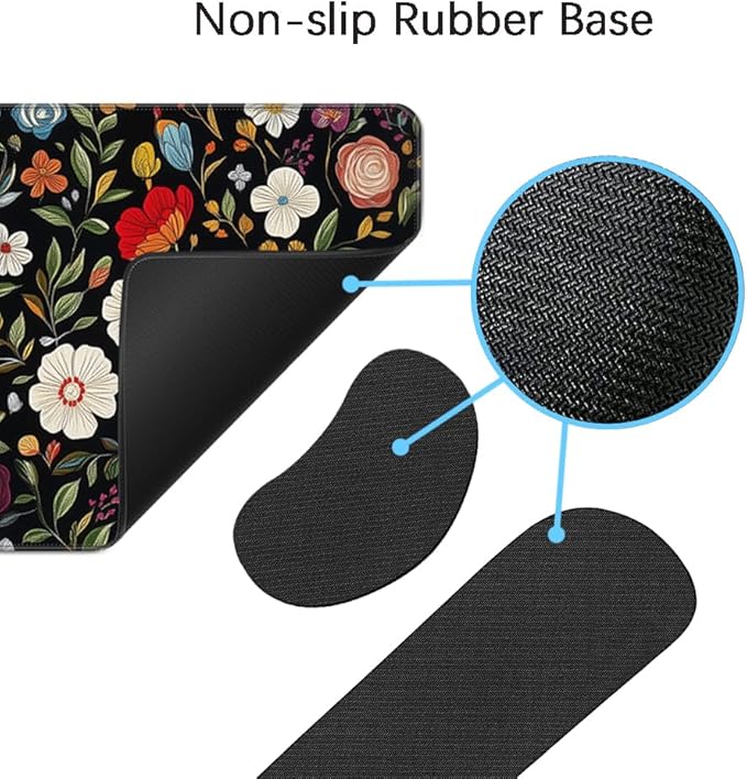 MIBITRI Keyboard Mouse Pad Set, Extended Gaming Mouse Pad+Ergonomics Keyboard Wrist Rest Support, Memory Foam, Easy Typing Pain Relief, 4Pcs XXL Ultra Thick Desk Mat, Red Florals