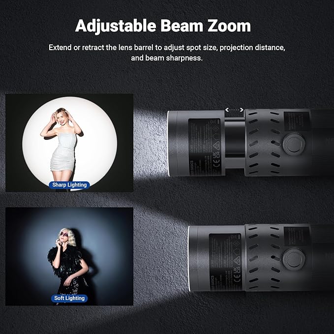 NEEWER BASICS 20W RGB Photography Flashlight with 4 Colors/20 Gobo Filters, Built in 49.95Wh Battery, 6300K CRI95+ Portable LED Spotlight Ambient Sunset Light for Video Recording Studio Lighting, FL20
