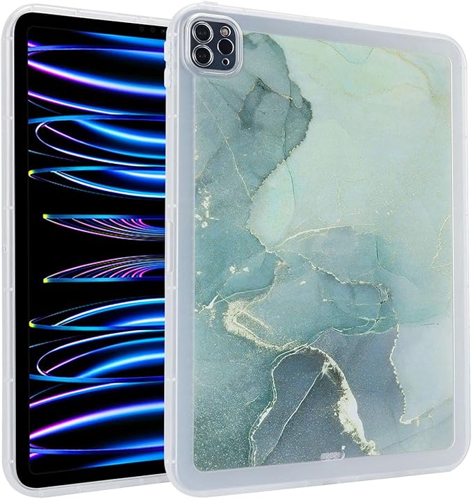 for iPad Pro 12.9 inch Tablet Case 6th/5th/4th/3rd Generation (2022/2021/2020/2018) Slim Lightweight Glitter Bling Soft TPU Back Shockproof Cover Flexible Silicone Bumper Shell,Green Marble