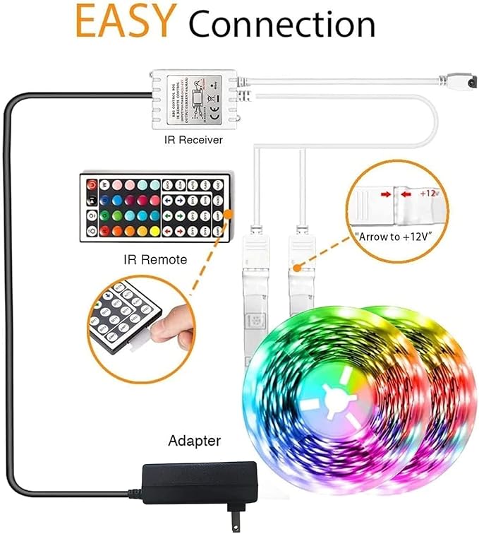 phopollo 65.6FT Led Lights for Bedroom, 5050 Color Changing Led Strip Lights with 44-Key Remote and 12v Power Supply, Led Lights Strip for Home Decoration.