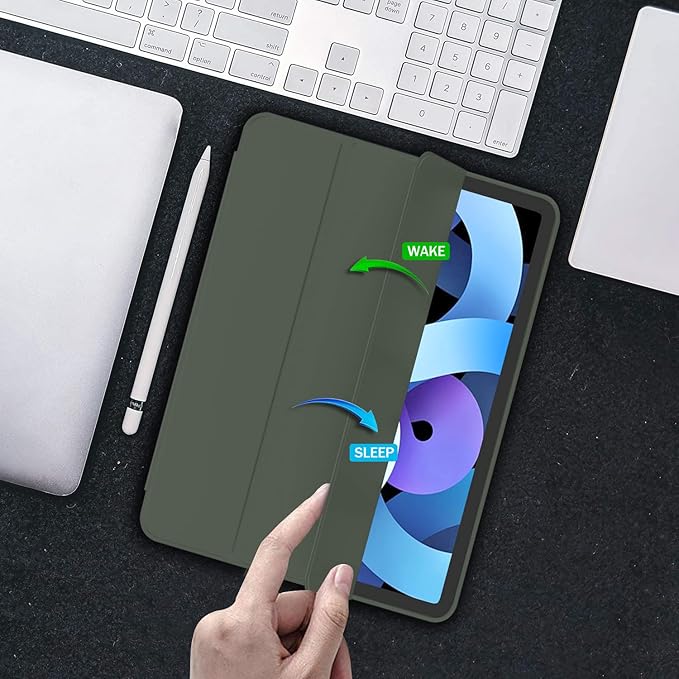 iMieet iPad Air 11 Inch Case M4/M3/M2(2026/2025/2024), iPad Air 5th/4th Generation Case 2022/2020 10.9 Inch with Pencil Holder,Trifold Stand Smart Case with Soft TPU Back(Dark Green)