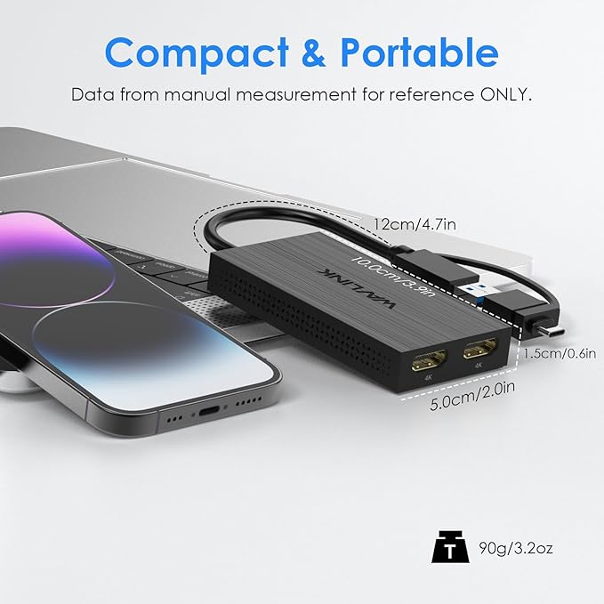WAVLINK USB 3.0 or USB C to Dual HDMI 4K@60hz Splitter Extended Display for Dual Monitor, Displaylink Adapter Two HDMI 4K 60Hz for Apple Mac M1-M5/Macbook Neo or Windows 10/11,Driver Required