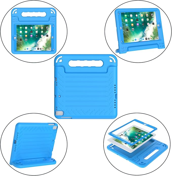 AVAWO Kids Case for iPad 9.7 inch (2018/2017 Model) 6th/5th Generation, iPad Air 2 Cover with Built-in Screen Protector, Durable Lightweight Shockproof Handle Stand for Toddlers, Blue
