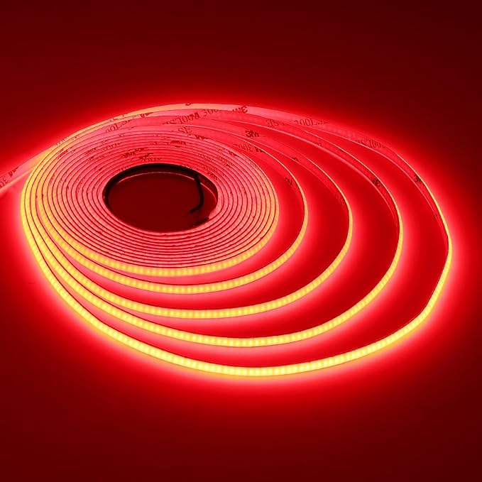 TOPAI 12V Thin 5mm Red COB LED Strip Light 16.4ft Self Adhesive Bright Uniform Dotless 400LEDs/M Flexible Cuttable Narrow LED Tape for DIY, Bedroom, Decor Lighting