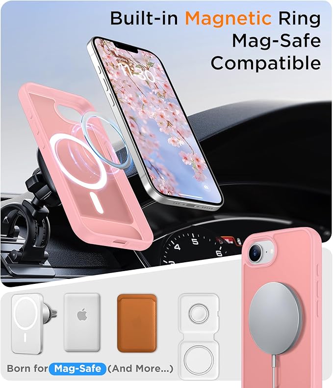 Magnetic Compatible with iPhone 16E Case, [Built-in Invisible Kickstand][Compatible with MagSafe][Military Grade Shockproof] Slim Translucent Matte Case for iPhone 16E 6.1" 2025