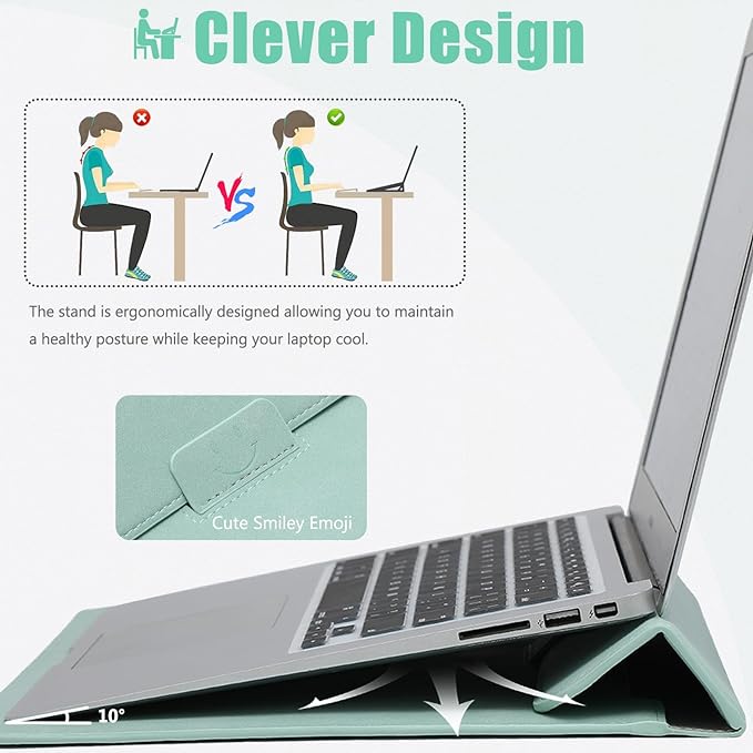 HYZUO 15 Inch Laptop Case Bag Sleeve with Stand for MacBook Air 15 M5 M4 A3241 M3 A3114 M2 A2941 2026-2023, 15" Surface Laptop 7/6/5/4/3, MacBook Pro 15 A1990 A1707 2019-2016, Mint Green