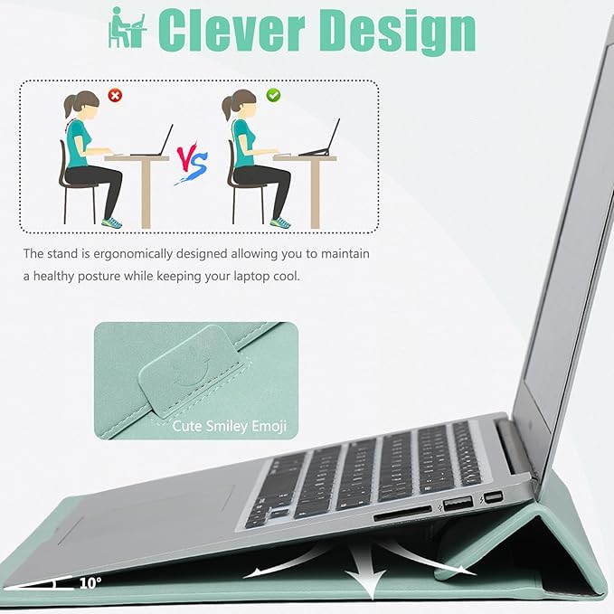 HYZUO 15-16 Inch Laptop Case Bag Sleeve with Stand Feature for MacBook Pro 16 M5/M4/M3/M2/M1 Pro/Max 2026-2019, XPS 15, MacBook Pro 15 2015-2012, Samsung Galaxy Book Flex 15, Mint Green