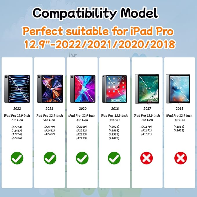 New Kids Case for iPad Pro 12.9 Case Super Protection iPad Pro 12.9 inch 6th 5th 4th 3th Cover with Pencil Holder and Handle Stand for iPad Pro 12.9 2022 2021 2020 2018 Blue