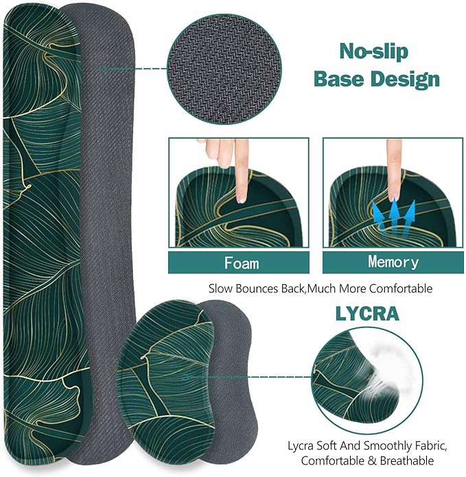 ToLuLu Extended Gaming Mouse Pad, Memory Foam Ergonomic Keyboard Mouse Wrist Rest Support Set, Large Desk Mat with Stitched Edges, Non-Slip Base Mousepad for Home Office Game, Green Golden Leaves