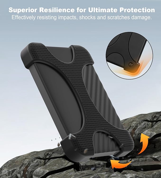 Lacdo Silicone Hard Drive Case for Seagate Portable/Game Drive, WD Elements/My Passport, Toshiba Canvio Basics/Flex Portable External Hard Drive 1TB 2TB 2.5 inch HDD Protective Cover Shockproof, Black